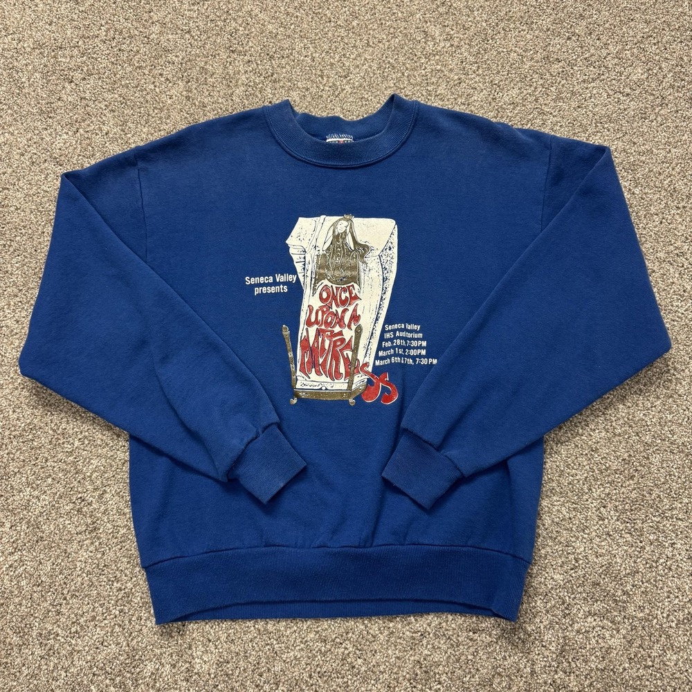 Vintage Jerzees Sweatshirt Mens Medium Blue Fleece Pullover Once Upon Mattress